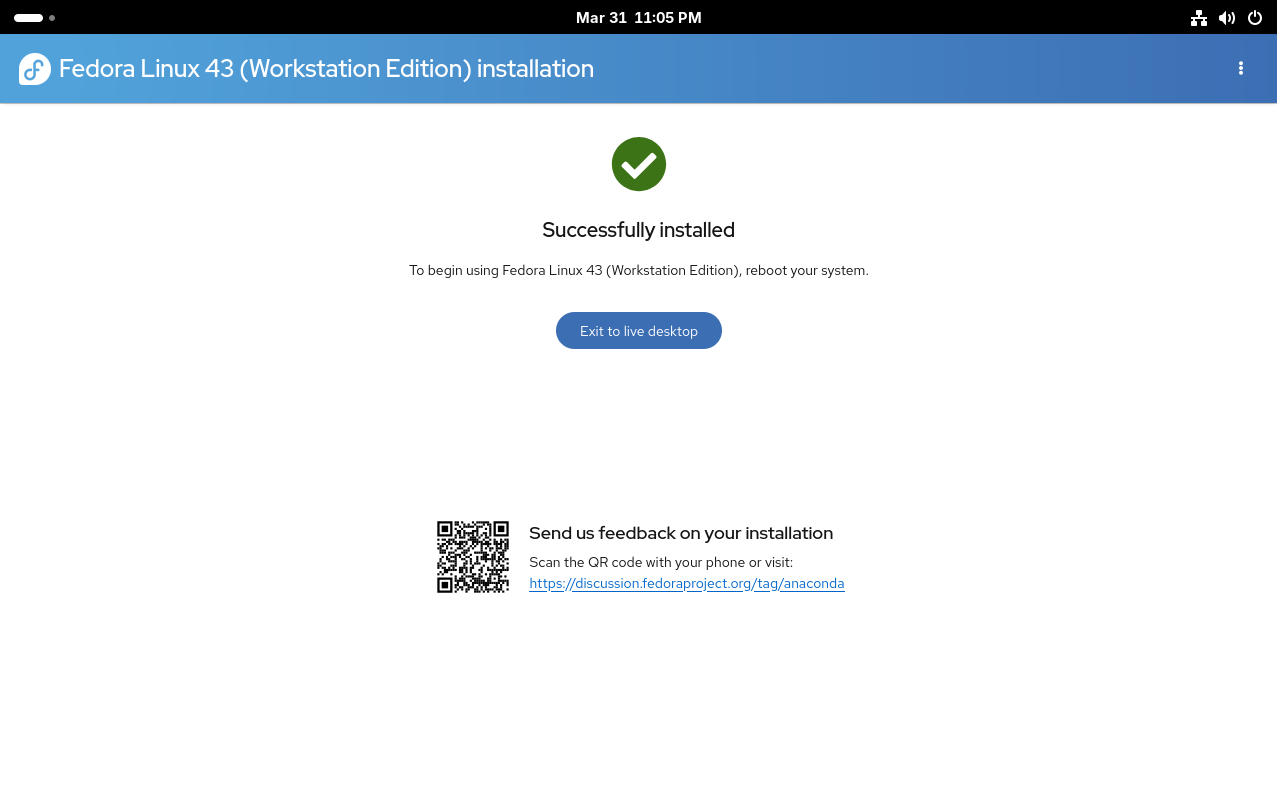 6. Installation success